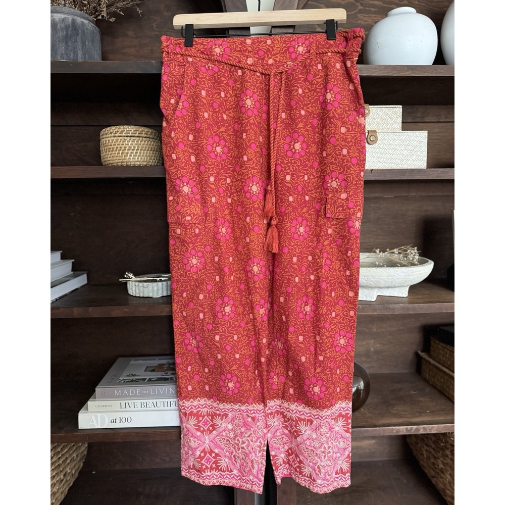 Sundance Pants Women's Small Red Pink Vibrant Reef Cargo Rope Tassel Boho Hippie